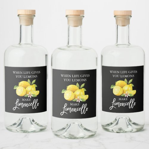 Modern Brush Script Black Limoncello Lemons Liquor Bottle Label