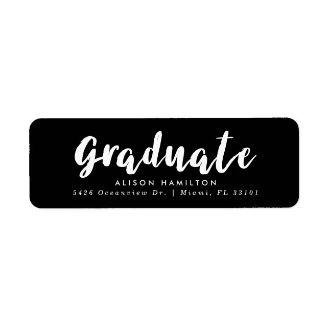 Modern Brush Script Black & White Graduation Label (Front)
