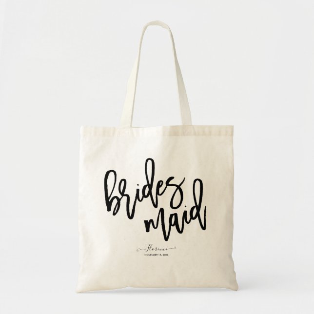 Modern Brush Script Bridesmaid Gift Tote Bag (Front)