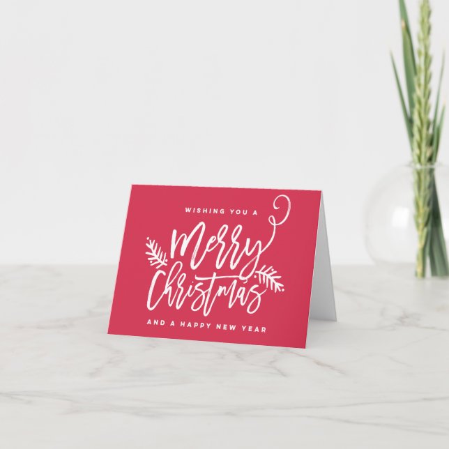 Modern Brush Script Bright Christmas Holiday Red Card (Front)