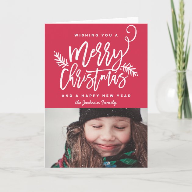 Modern Brush Script Bright Christmas Photo Folded Holiday Card