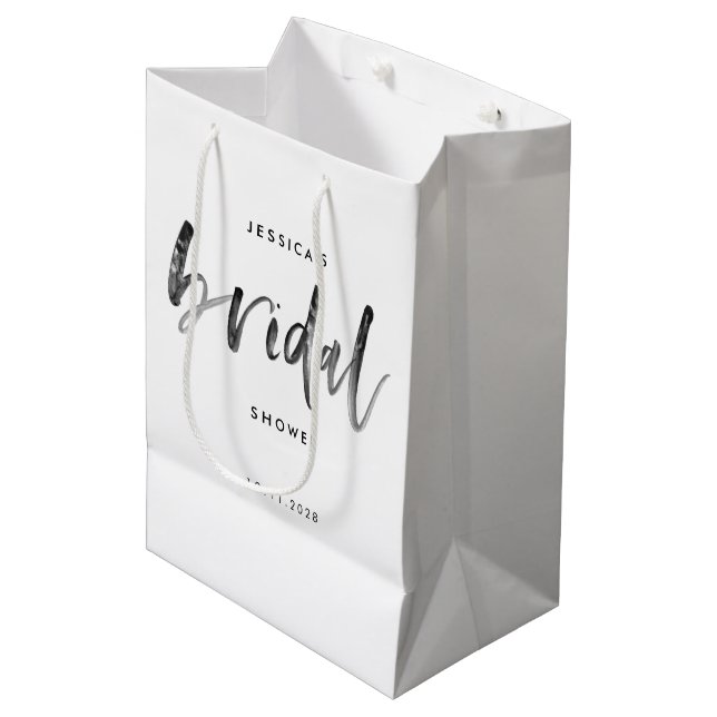 Modern Brush Script Calligraphy Bridal Shower Medium Gift Bag (Front Angled)