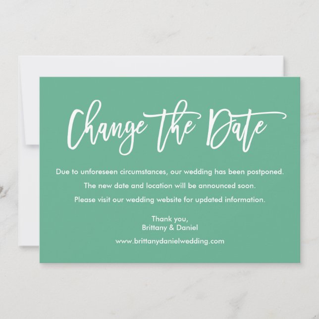 Modern Brush Script Change The Date Neo Mint Card (Front)
