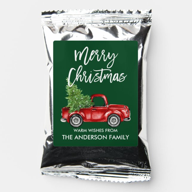 Modern Brush Script Christmas Green Red Truck Coffee Drink Mix (Front)