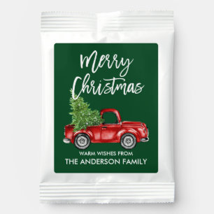 Modern Brush Script Christmas Green Red Truck Hot Chocolate Drink Mix