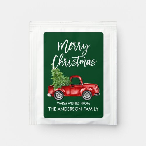 Modern Brush Script Christmas Green Red Truck Tea Bag Drink Mix