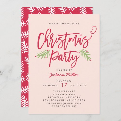 Modern Brush Script Christmas Holiday Party Blush Invitation