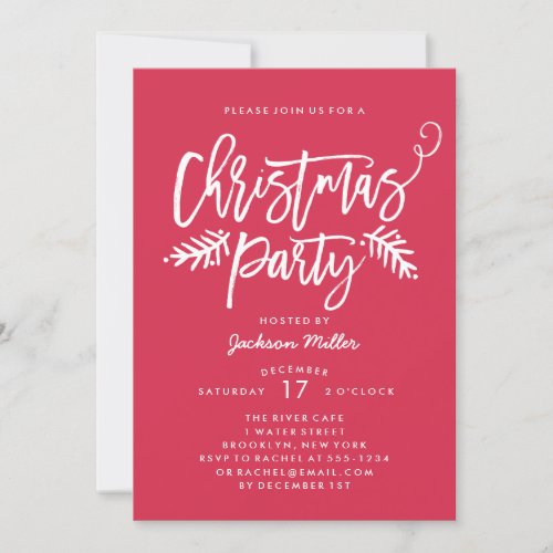 Modern Brush Script Christmas Holiday Party Red Invitation