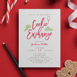 Modern Brush Script Cookie Exchange Party Invitation<br><div class="desc">Make a stunning statement this holiday season with this stylish holiday cookie exchange party invitation featuring a modern brush script and hand drawn foliage. Select a die-cut shape or textured paper for an extra special touch. Shop our online store for more pieces in this collection!</div>