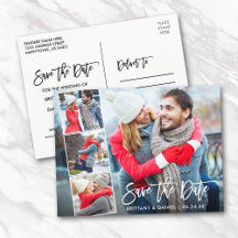 Modern Brush Script Couple 4 Photo Save The Date