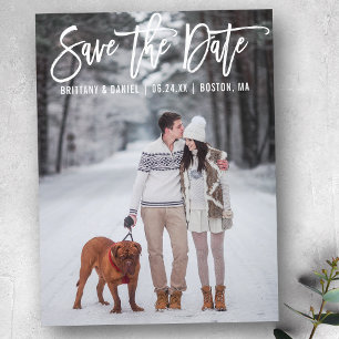 Modern Brush Script Couple Photo Save The Date Postcard