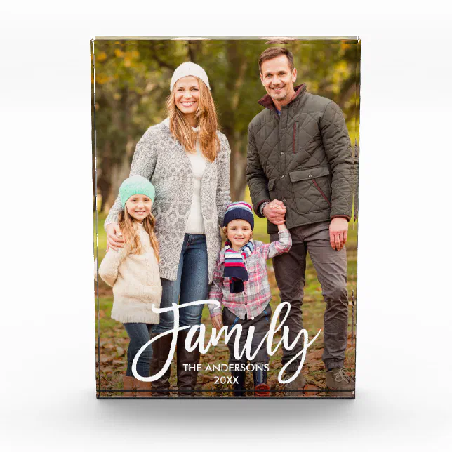 Modern Brush Script Family Photo Block L | Zazzle