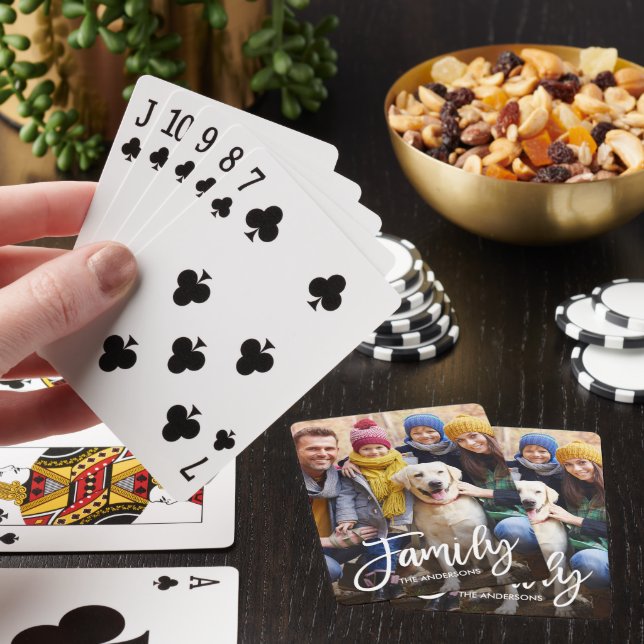 Modern Brush Script Family Photo Poker Cards (In Situ)