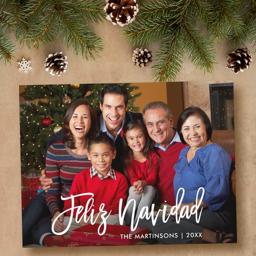 Modern Brush Script Feliz Navidad Family Photo Postcard