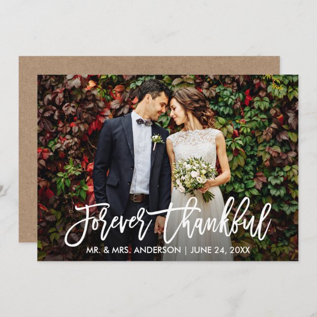 Modern Brush Script Forever Thankful Kraft Card (Front/Back)