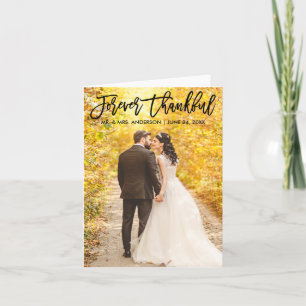 Modern Brush Script Forever Thankful Wedding Note Letterpress Thank You Card