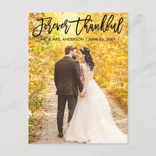 Modern Brush Script Forever Thankful Wedding Photo Postcard