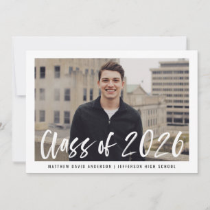 Modern Brush Script Framed Photo Graduation Party Invitation