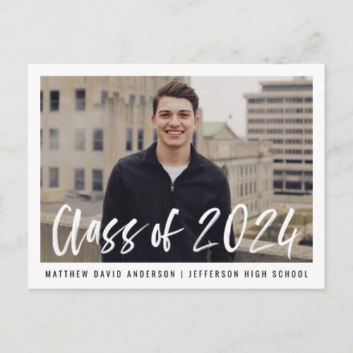 Modern Brush Script Framed Photo Graduation Party Postcard