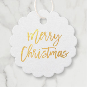 Modern Brush Script Gold Foil Merry Christmas Favor Tags