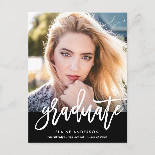 Modern Brush script graduation invitation Postcard (Front)