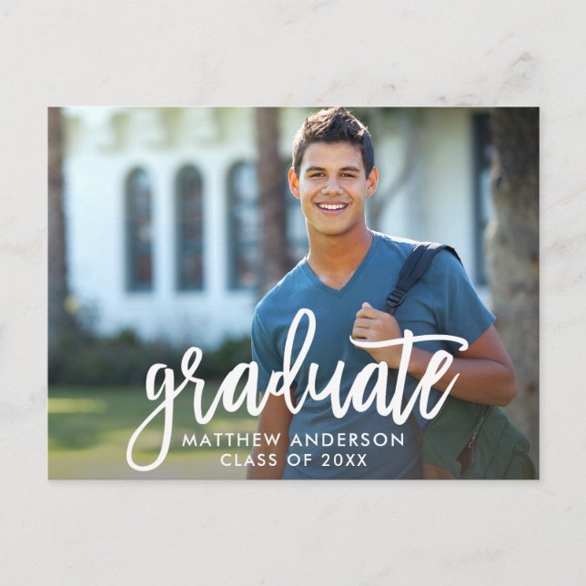Modern Brush Script Graduation Party Invitation Postcard (Front)