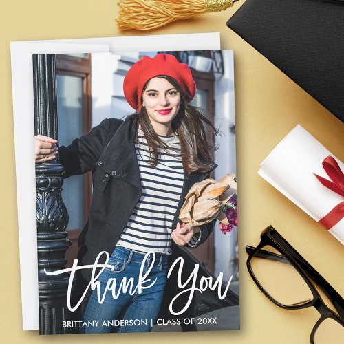 Modern Brush Script Graduation Thank You Card W