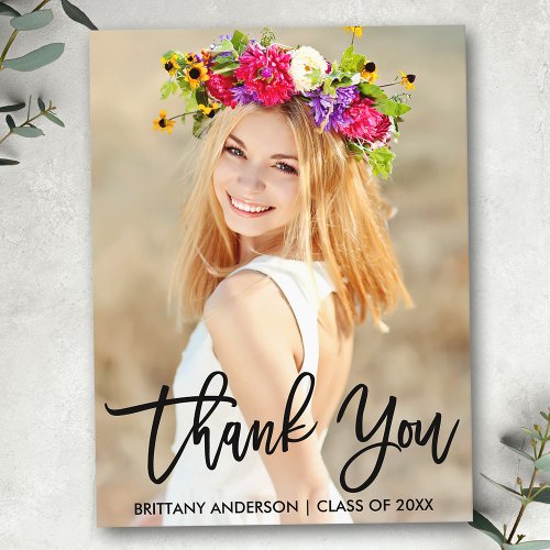 Modern Brush Script Graduation Thank You Postcard