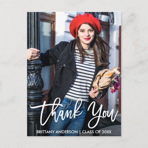 Modern Brush Script Graduation Thank You W Postcard