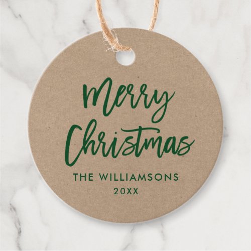 Modern Brush Script Green Christmas Kraft Favor Tags