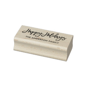 Modern Brush Script Happy Holidays Rubber Stamp
