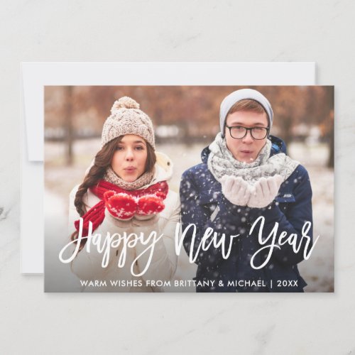 Modern Brush Script Happy New Year Photo Holiday Card