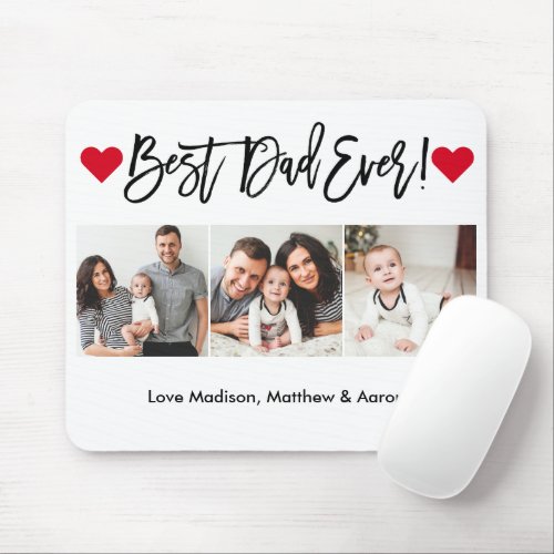 Modern Brush Script Hearts 3 Photo Best Dad Ever  Mouse Pad