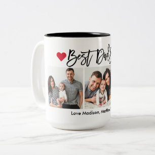 Modern Brush Script Hearts 3 Photo Best Dad Ever Two-Tone Coffee Mug