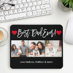 Modern Brush Script Hearts 3 Photos Best Dad Ever Mouse Pad<br><div class="desc">Modern Brush Script Best Dad Ever 3 Photo Mouse Pad with Red Hearts - Black or choose background color</div>
