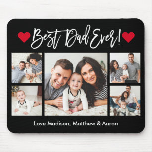 Modern Brush Script Hearts 5 Photos Best Dad Ever Mouse Pad