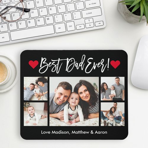 Modern Brush Script Hearts 5 Photos Best Dad Ever Mouse Pad