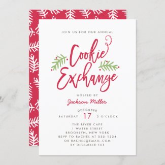 Modern Brush Script Holiday Cookie Exchange Party Invitation