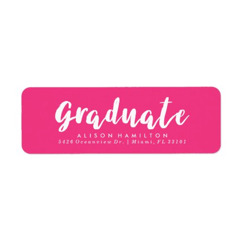 Modern Brush Script Hot Pink Graduation Label