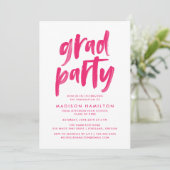 Modern Brush Script Hot Pink Graduation Party Invitation (Standing Front)