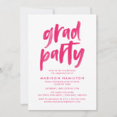 Modern Brush Script Hot Pink Graduation Party Invitation (Front)