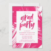 Modern Brush Script Hot Pink Photo Grad Party Invitation (Back)