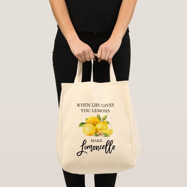 Modern Brush Script Limoncello Lemons Grocery Tote Bag (Front (Product))
