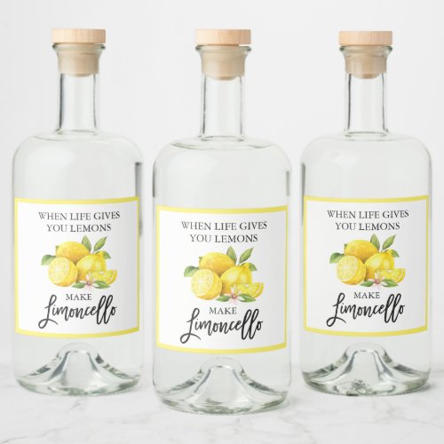 Modern Brush Script Limoncello Lemons Liquor Bottle Label