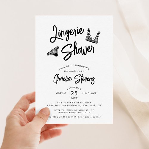 Modern Brush Script Lingerie Bridal Shower Invitat Invitation