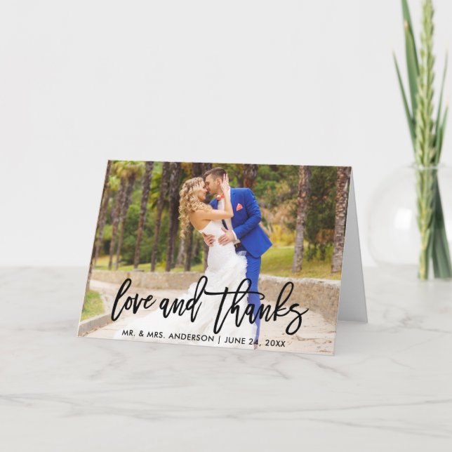 Modern Brush Script Love and Thanks Wedding Fold Card (Front)