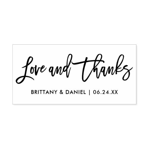 Modern Brush Script Love and Thanks Wedding Rubber Stamp