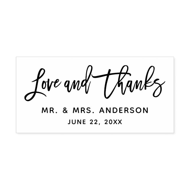 Modern Brush Script Love and Thanks Wedding Self-inking Stamp (Design)