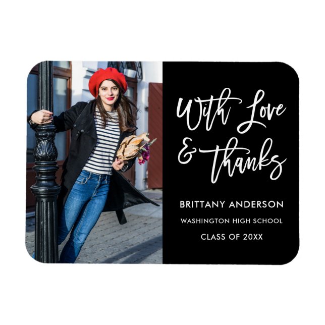 Modern Brush Script Love Thanks Graduation Magnet (Horizontal)