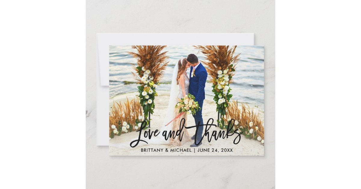 Modern Brush Script | Love Thanks Wedding Photo Thank You Card | Zazzle